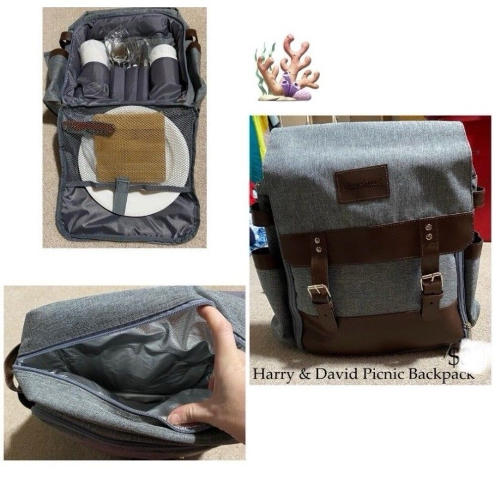 Harry & David Insulated Picnic Backpack – Complete 4-Person Set – NEW